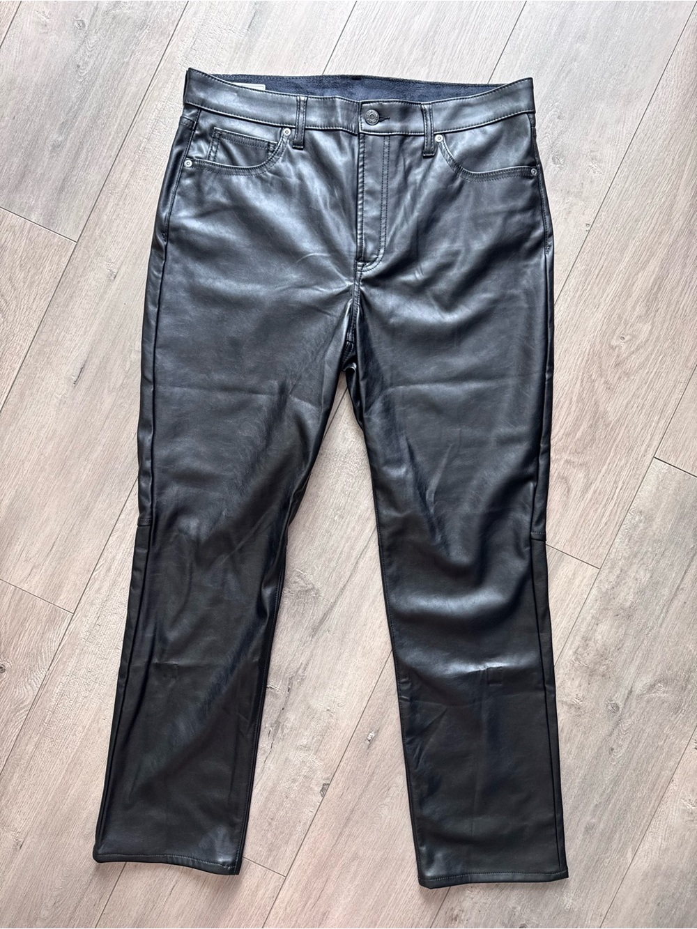 GAP Vintage Slim High Rise Faux Leather Pants Black Size 14/32 Y2K Fall